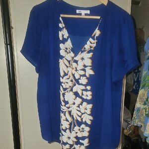 DR2 Royal Blue Floral-Print V-Neck Tunic
